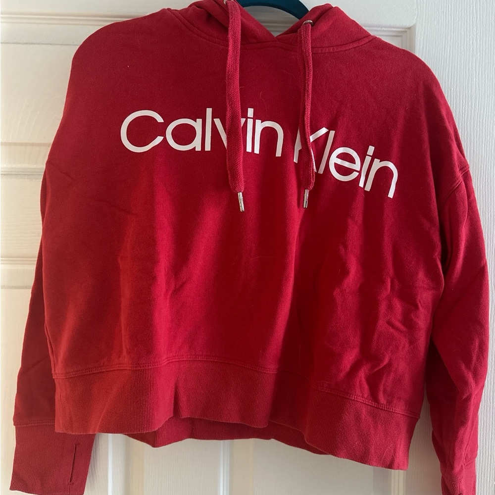 Calvin Klein Red Cropped Long Sleeve Hoodie